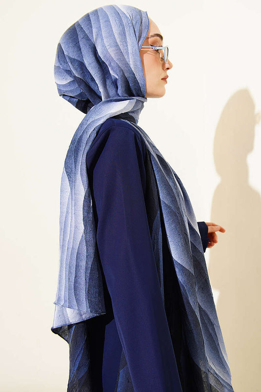 Kumul Dégradé Motif Liva Modal Foulard Bleu Marine