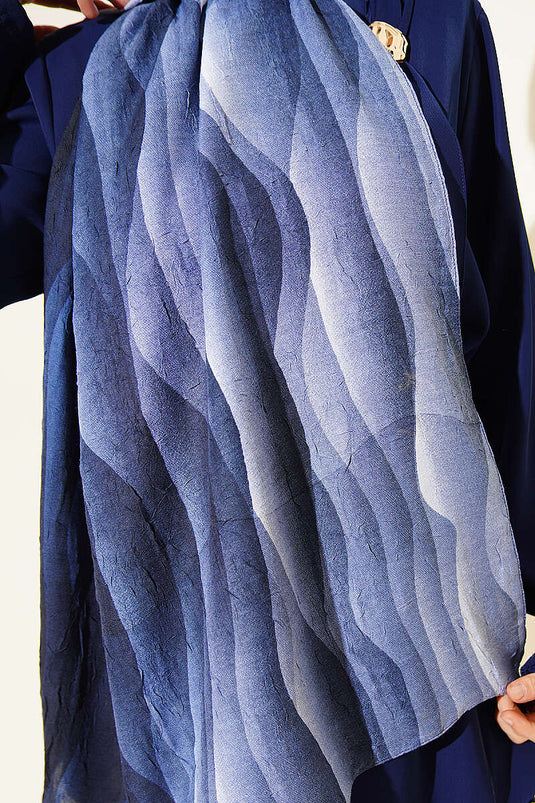 Kumul Dégradé Motif Liva Modal Foulard Bleu Marine