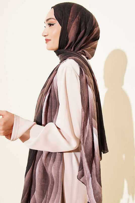 Kumul dégradé motif Liva modal foulard froissé doux café