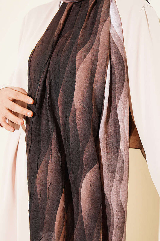 Kumul dégradé motif Liva modal foulard froissé doux café