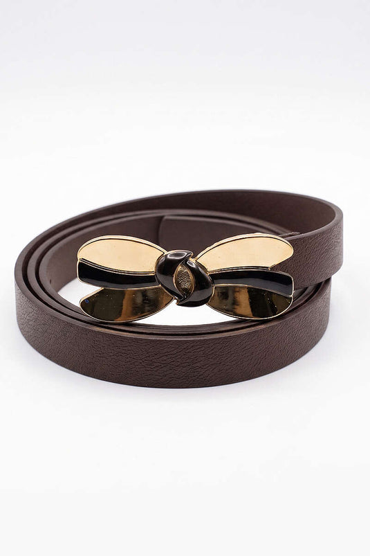 Thin Belt with Ribbon Detail Dark Brown