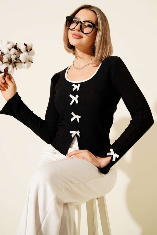 Ribbon Bow Ribbon Blouse Black
