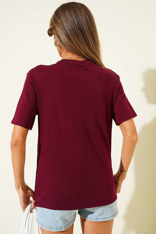 Kurdele Güpürlü T-shirt Bordo
