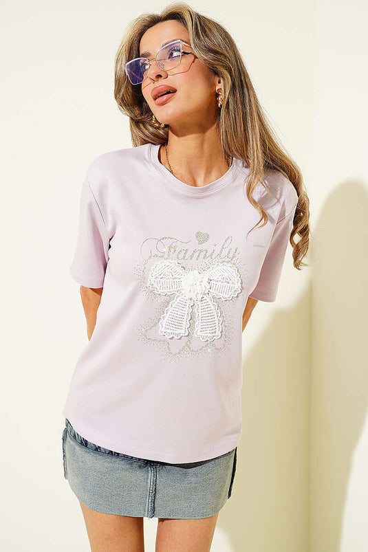 Kurdele Güpürlü T-shirt Lila