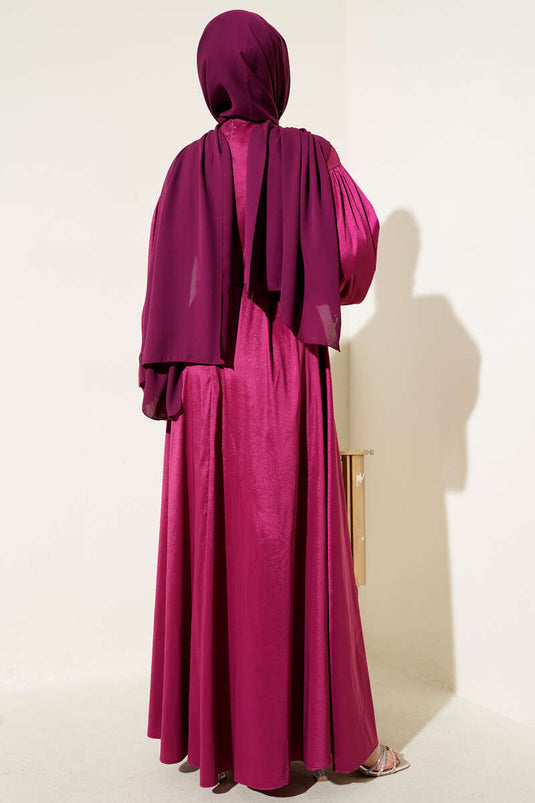 فستان سهرة بحزام وشريط باللون الكرزي