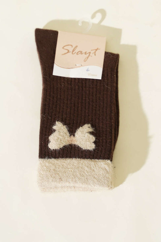 Chaussettes basses pour femme avec détail de barbe en ruban, couleur café