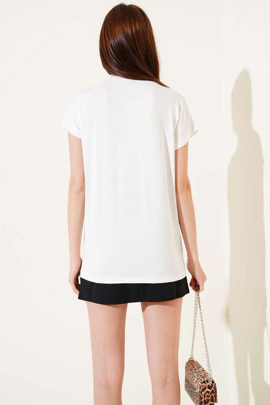 T-shirt met lintversiering ecru