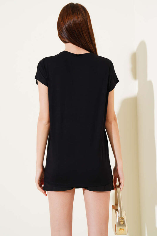 T-shirt met lintversiering, zwart