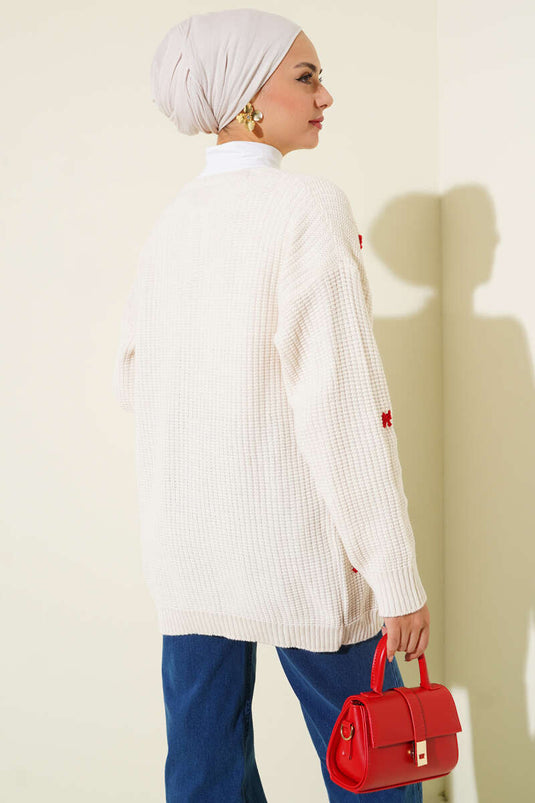 كارديجان محبوك مزين بشريط، بيج