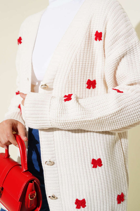 كارديجان محبوك مزين بشريط، بيج