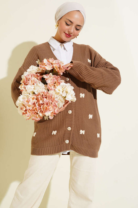 كارديجان محبوك مزين بشريط، لون المنك