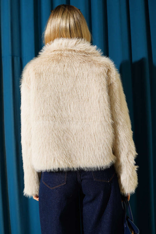 Veste zippée beige à détails en fourrure