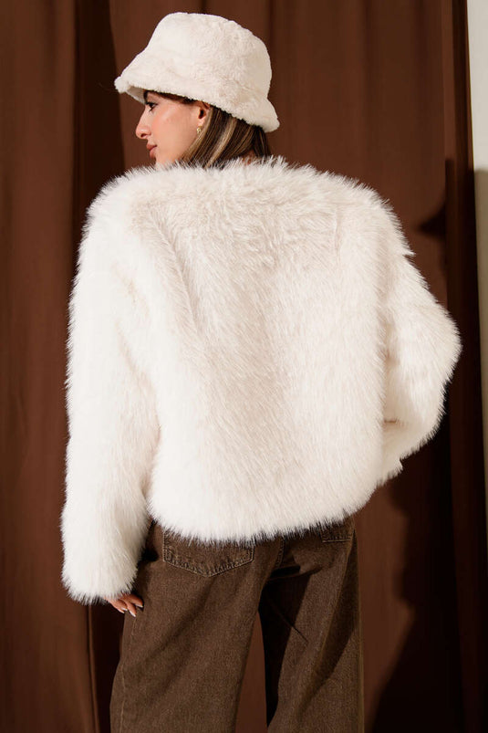 Kürk Detaylı Kısa Mont Ekru