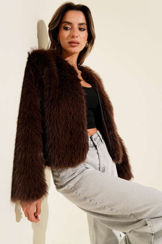 Kürk Detaylı Kısa Mont Kahve