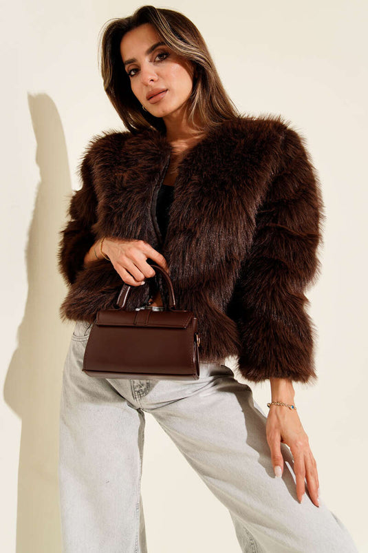 Kürk Detaylı Kısa Mont Kahve