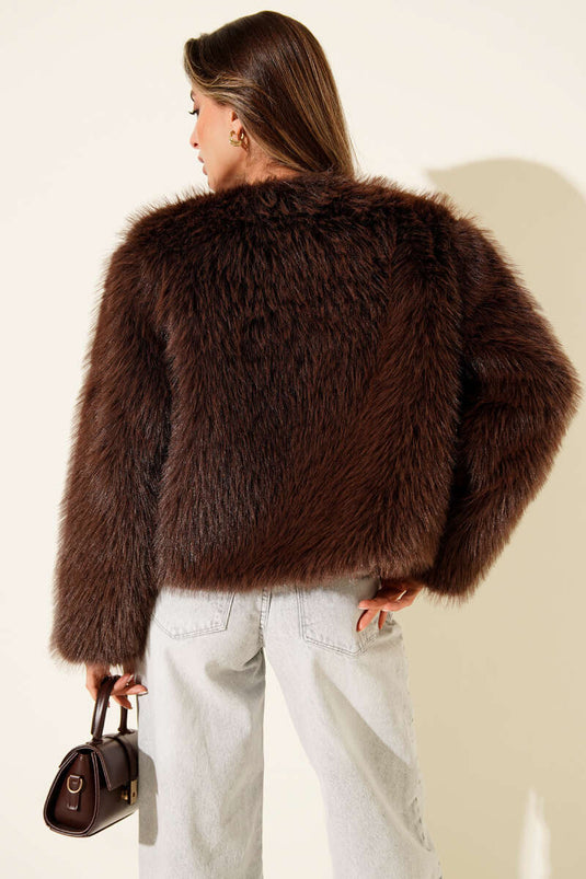 Kürk Detaylı Kısa Mont Kahve