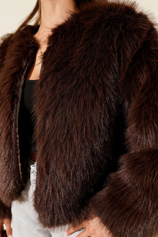 Kürk Detaylı Kısa Mont Kahve