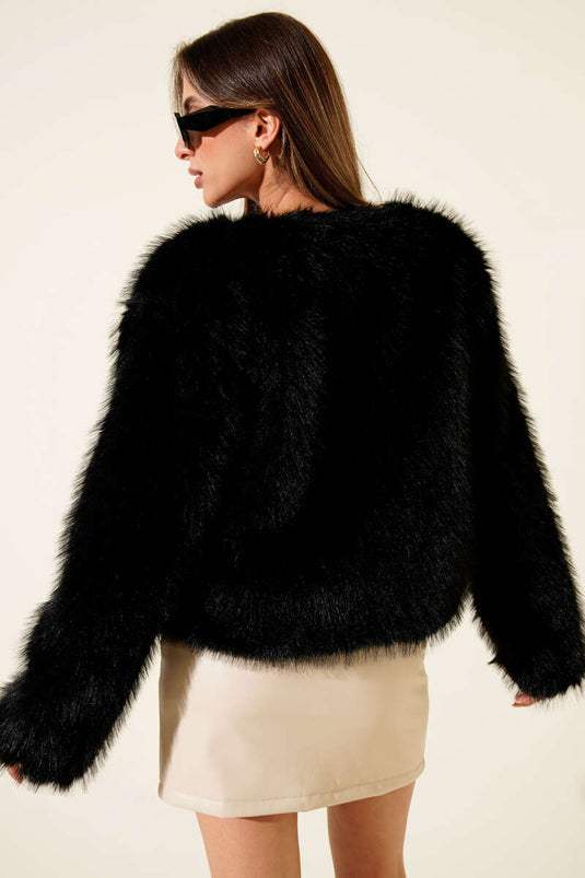 Kürk Detaylı Kısa Mont Siyah