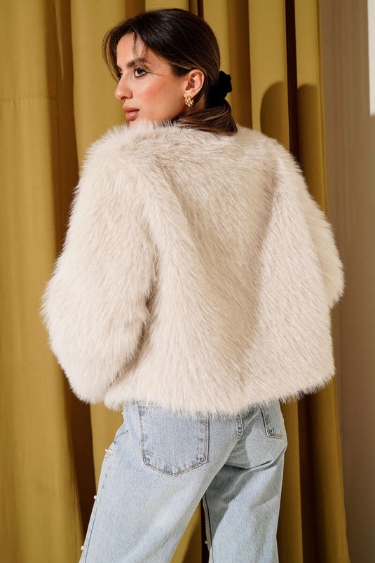 Kürk Detaylı Kısa Mont Taş