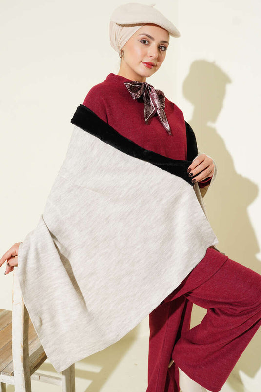 وشاح كتف بتفصيل من الفرو بلون بيج