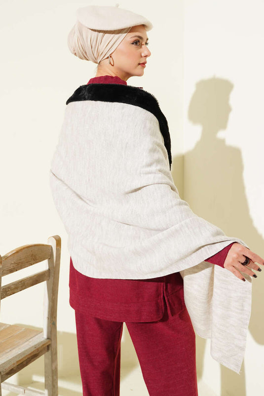 Kürk Detaylı Omuz Şalı Bej