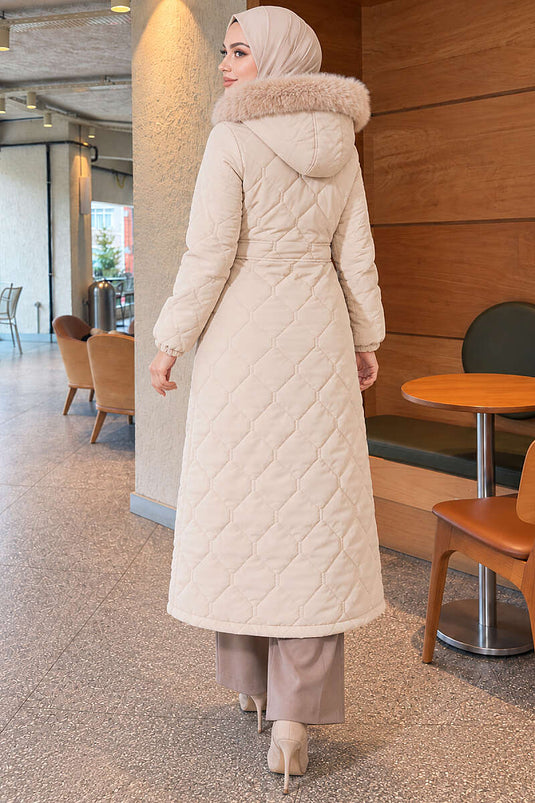 Chaqueta Beige Con Pelo Y Cierre De Cremallera