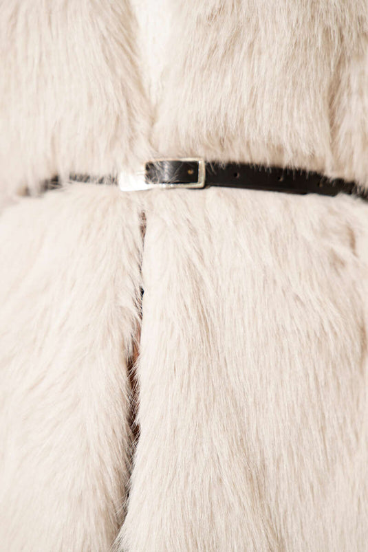 Fur-trimmed Belted Vest, Beige