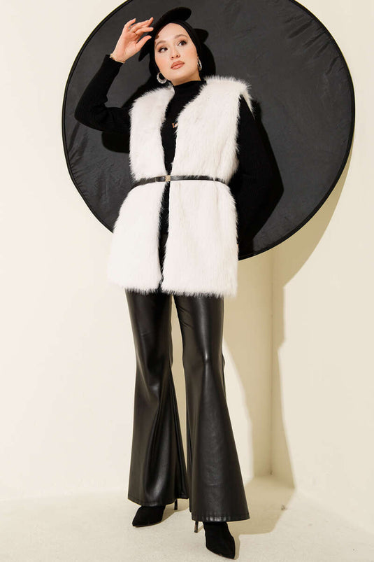 Furry Belted Vest Stone