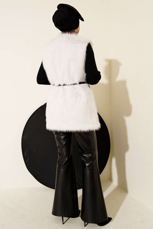Furry Belted Vest Stone
