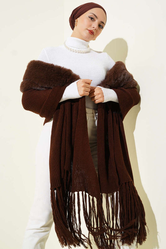 Furry Shoulder Shawl, Coffee