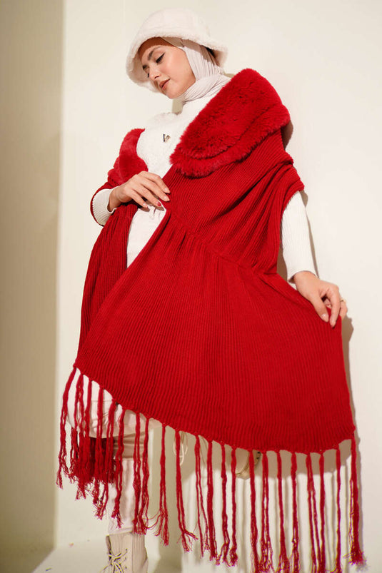 شال كتف من الفرو، أحمر