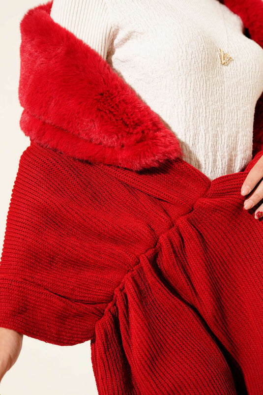 شال كتف من الفرو، أحمر