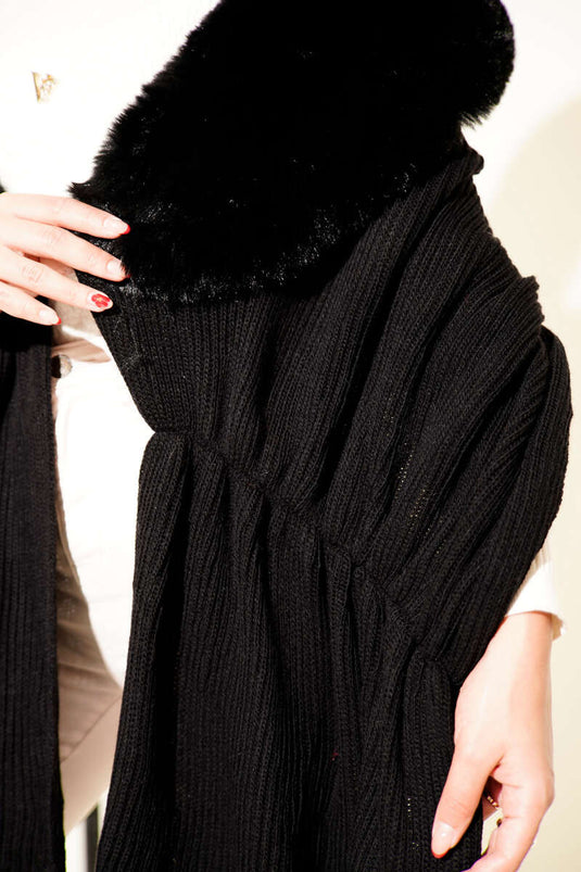 Écharpe D'Épaule En Faux Fourrure Noire