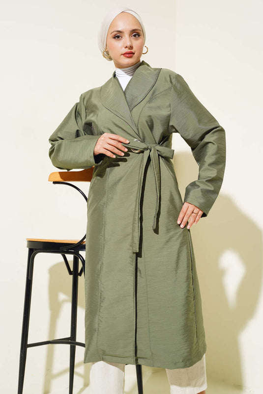 Bird-Eyed Belted Trench Coat Khaki