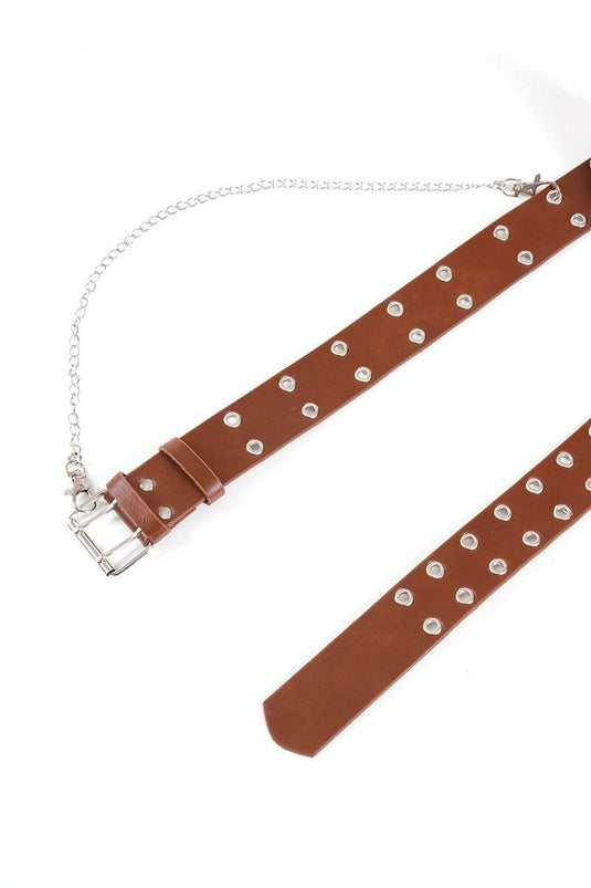 حزام بني بسلسلة بنقشة عين الطائر