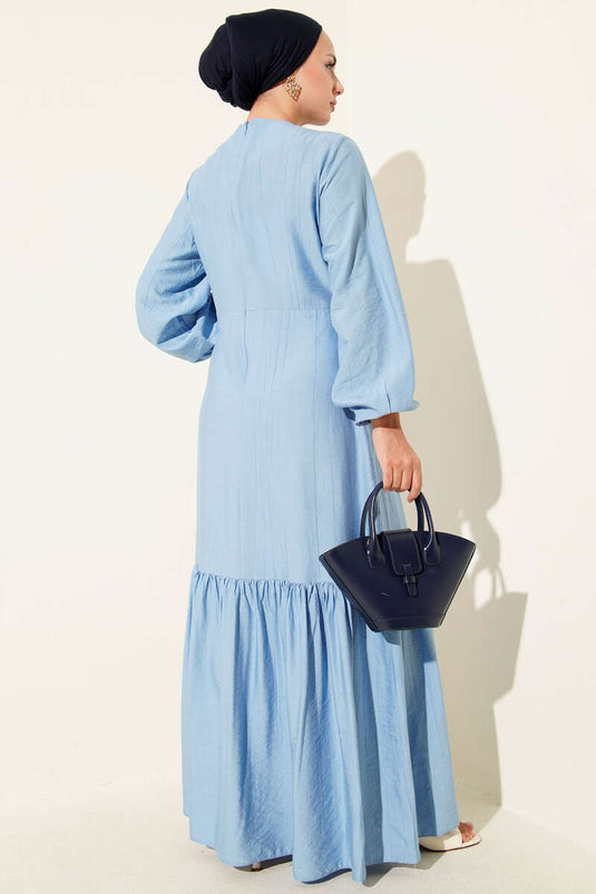 Eyelet Detailed Tie-Up Dress in Blue