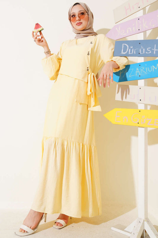 Eyelet Detailed Tie Dress Yellow