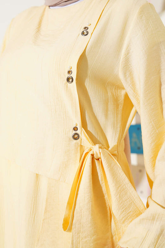 Eyelet Detailed Tie Dress Yellow