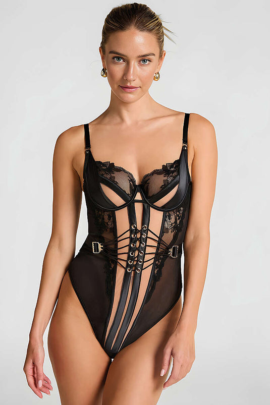 Intimo Fantasia In Pizzo Nero Con Dettagli Occhi Di Gabbiano