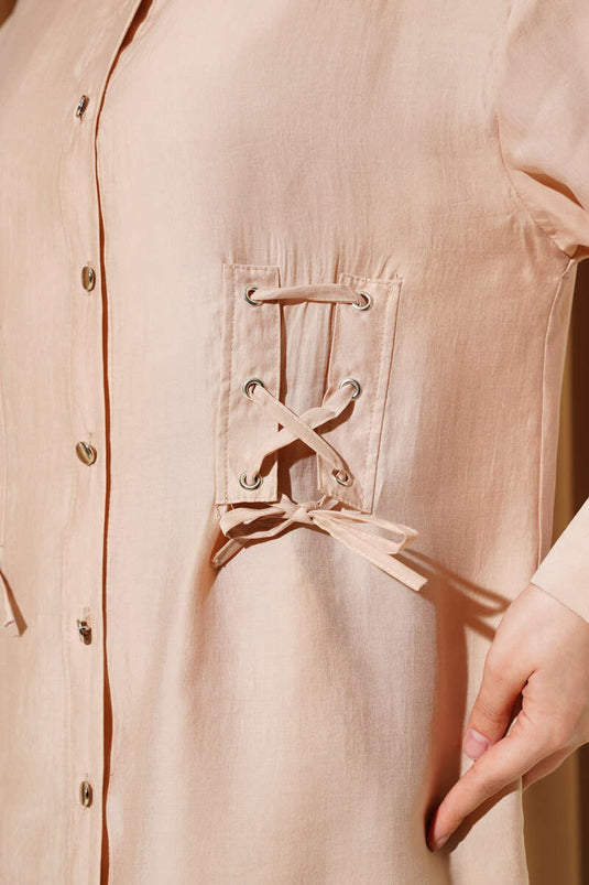 Kuş Gözü Detaylı Tunik İkili Takım Camel