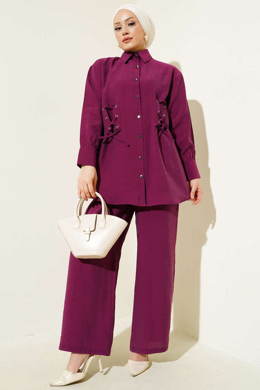 Bird Eye Detailed Tunic Two-Piece Set Violet