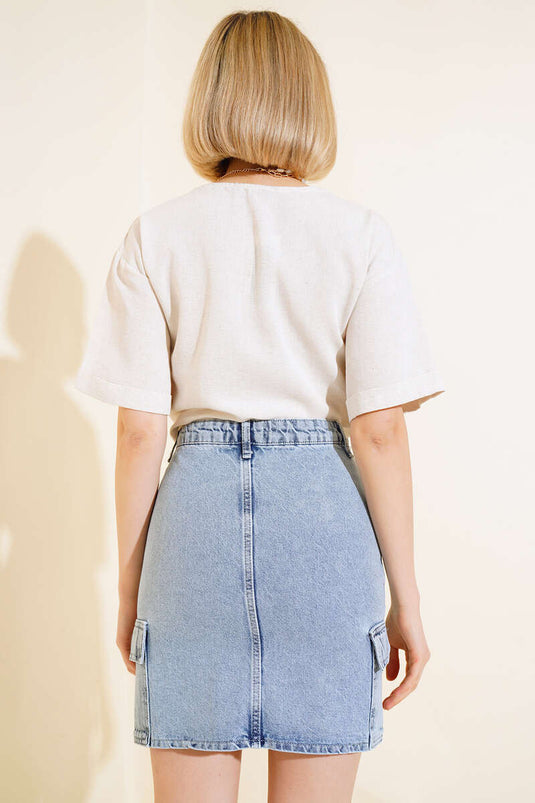 Bird Embroidered Tie-Down Shirt Beige