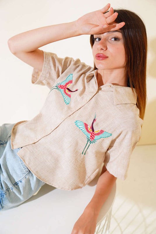 Bird Embroidered Shirt Biscuit