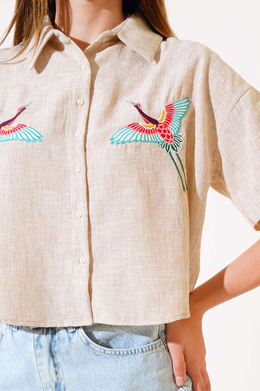 Bird Embroidered Shirt Biscuit