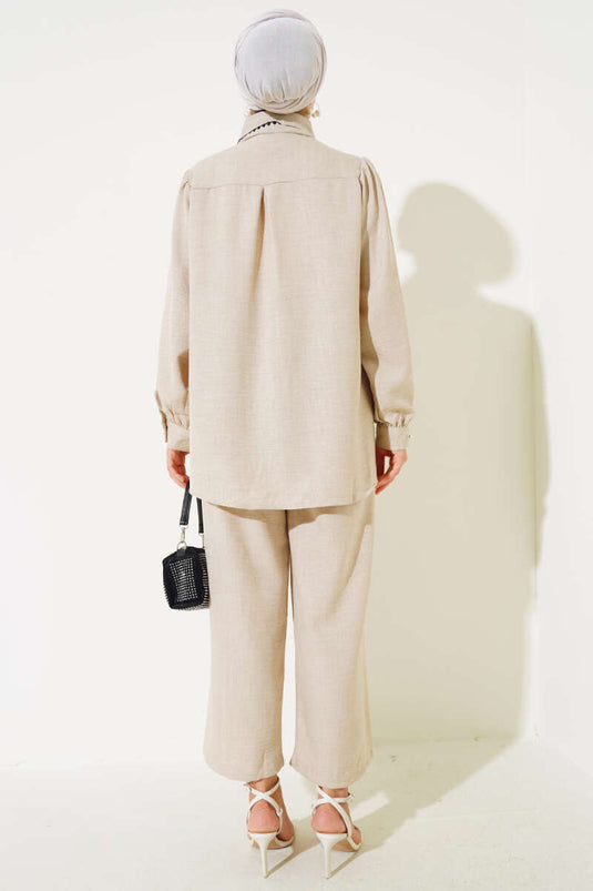 Costume double avec ceinture cousue moule Beige