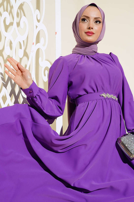 فستان مع وشاح حجري - بنفسجي