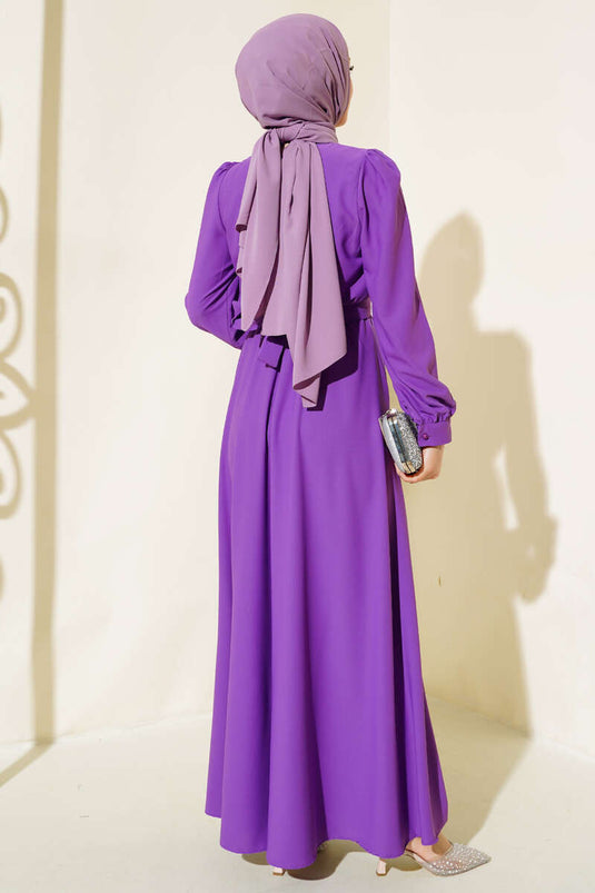 Vestido con Fajín Piedra - Violeta