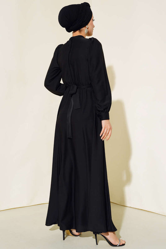 Kuşağı Taşlı Elbise Siyah