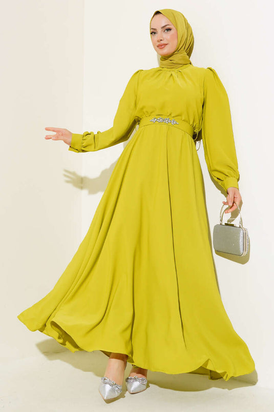 Abito con Cintura Pietra, Verde Petrolio