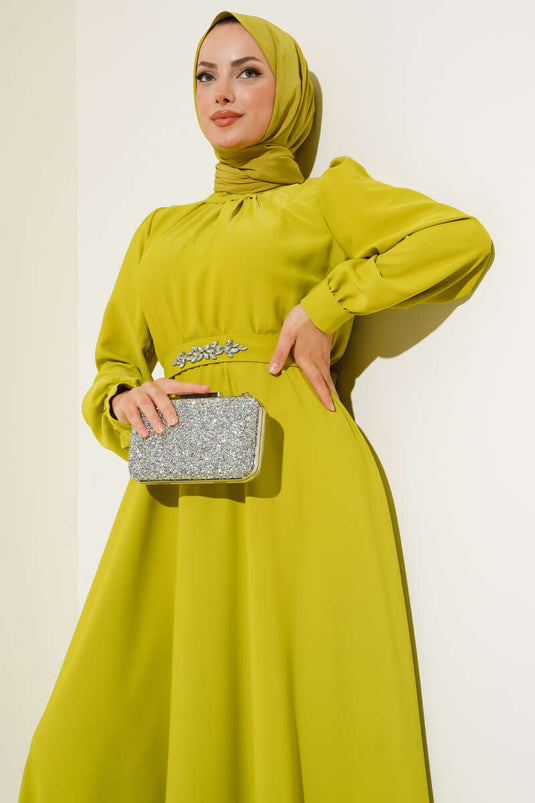 Abito con Cintura Pietra, Verde Petrolio